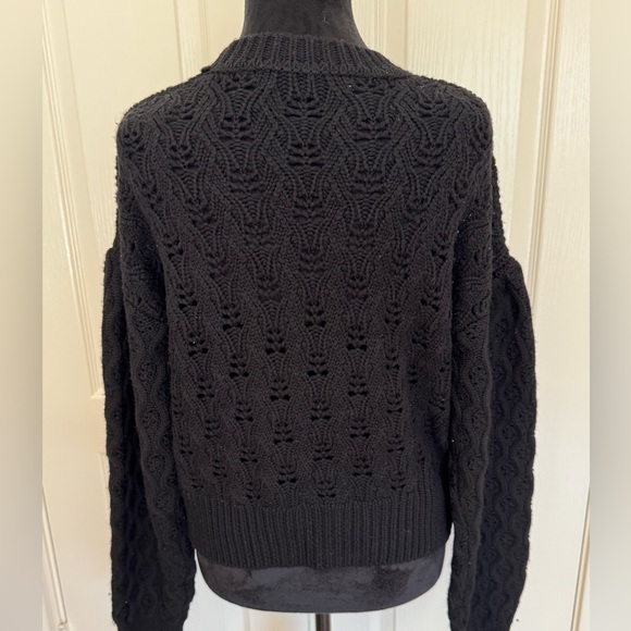 JOIE Maeva Chunky Pointelle Knit 100% Wool Drop Shoulders Blouson Sleeve Med NWT - Picture 2 of 6